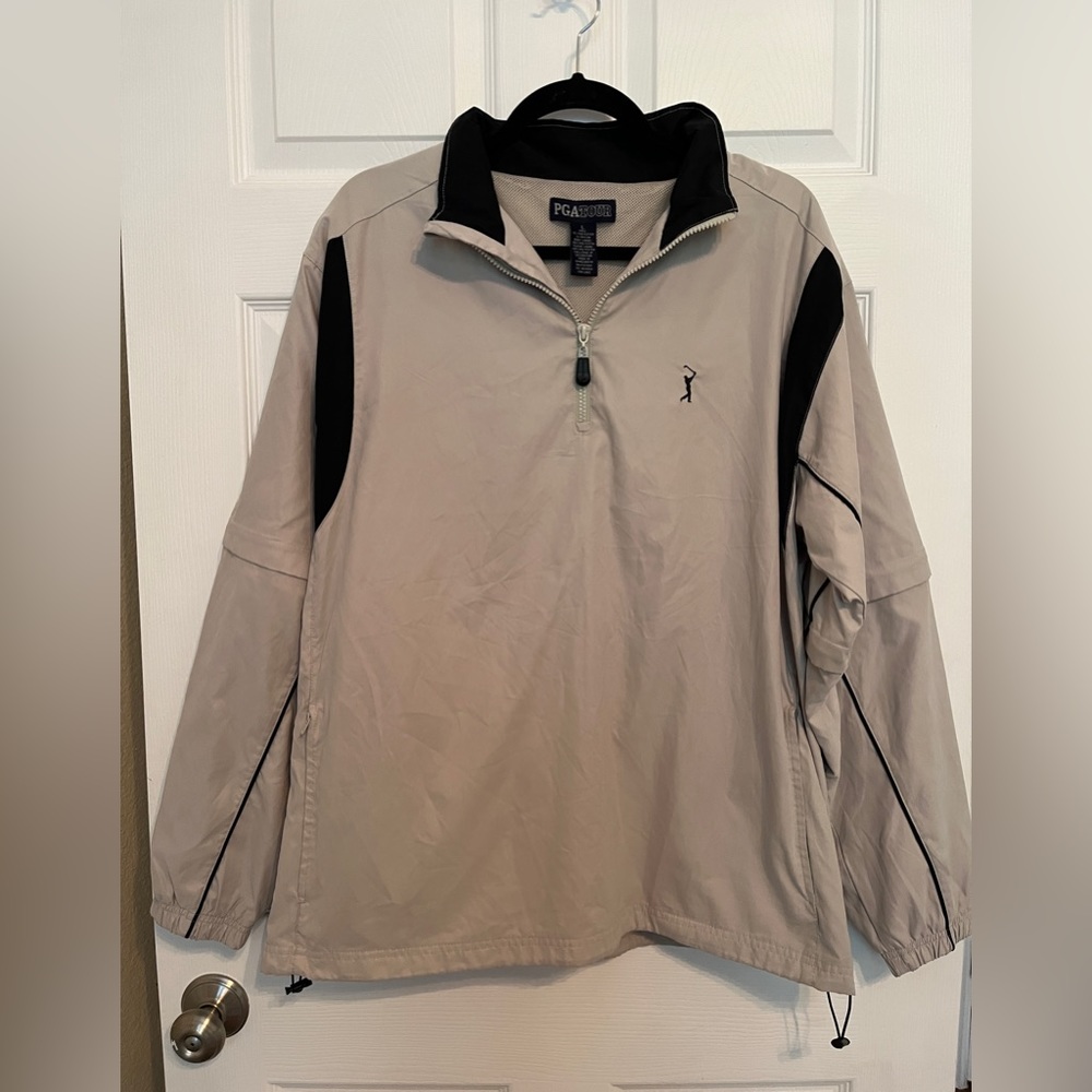 PGA Tour Men’s Size Large Pull Over Jacket with Zip Off Sleeve Tan